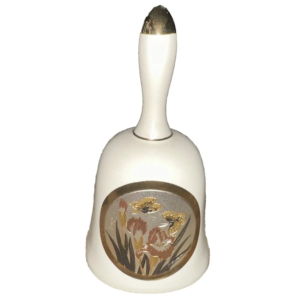 VTG Japan 24k Gold Chokin Dinner Bell Butterfly Iris In Box C1